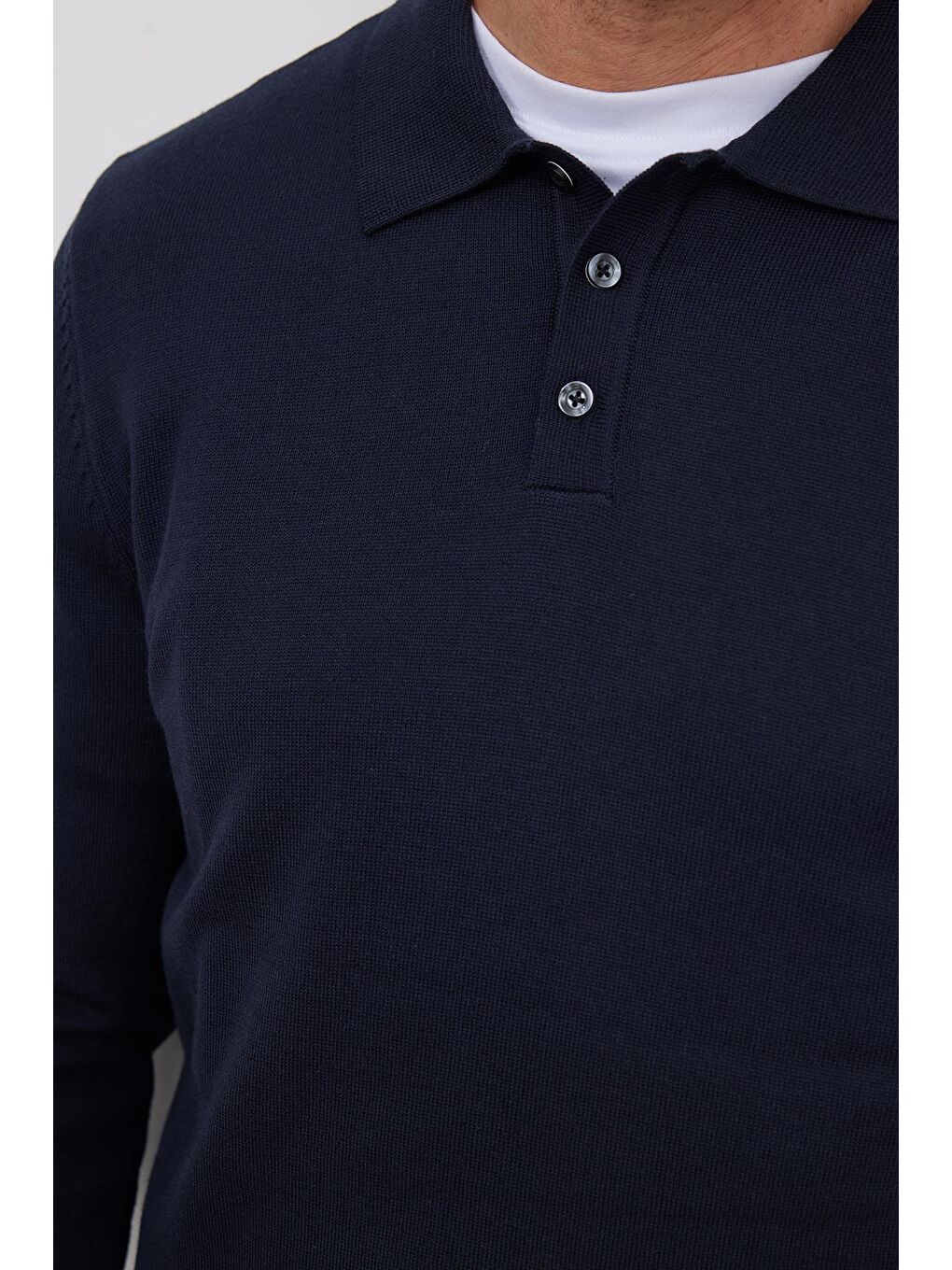 Erkek Standart Fit Normal Kesim Pamuklu Polo Yaka Lacivert Kazak-2