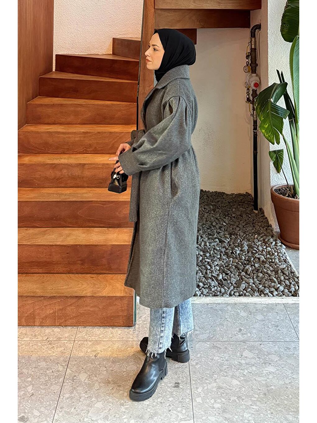 Balon Kol Örme Kaşe Kaban Antrasit-1