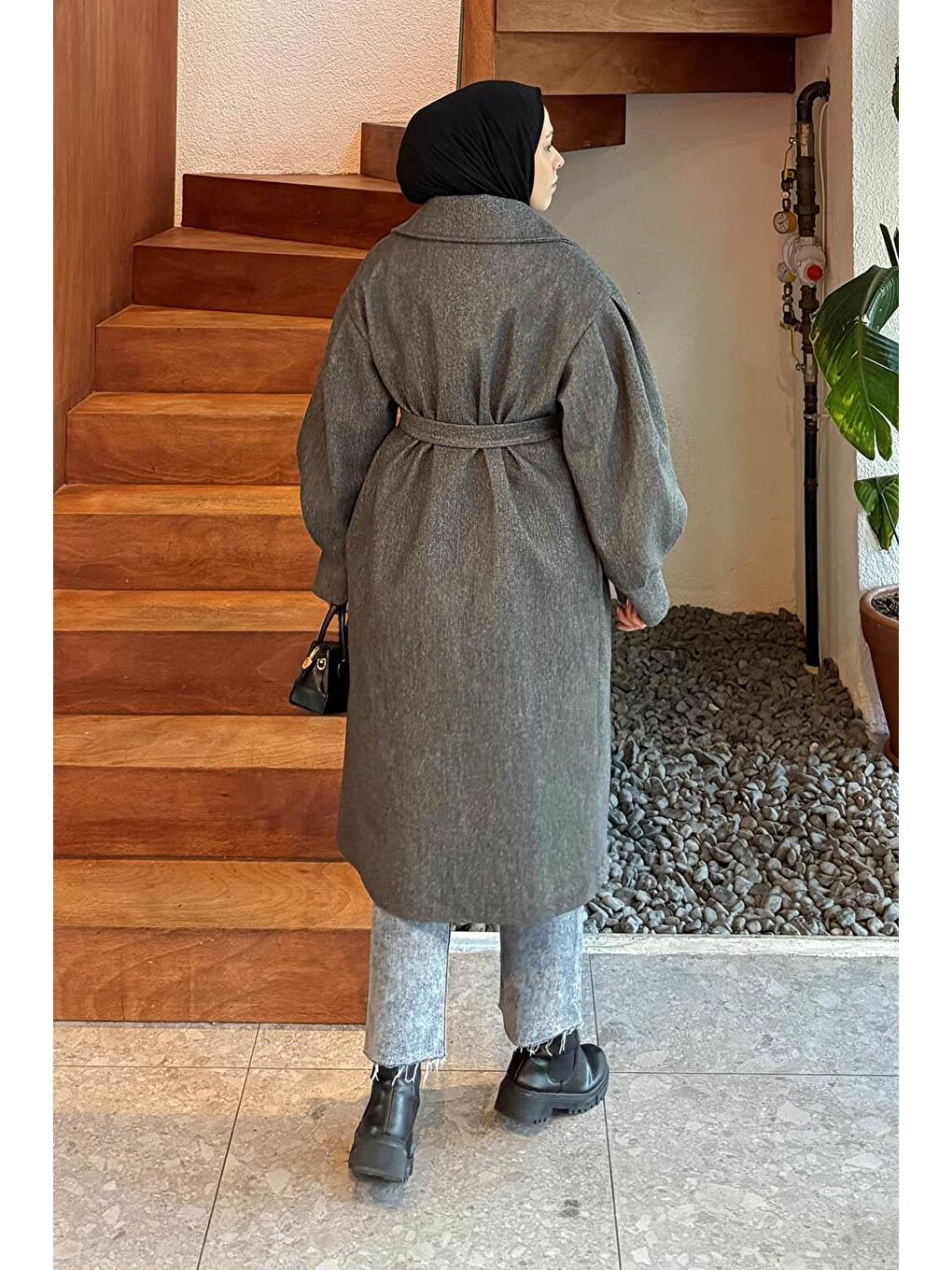 Balon Kol Örme Kaşe Kaban Antrasit-3