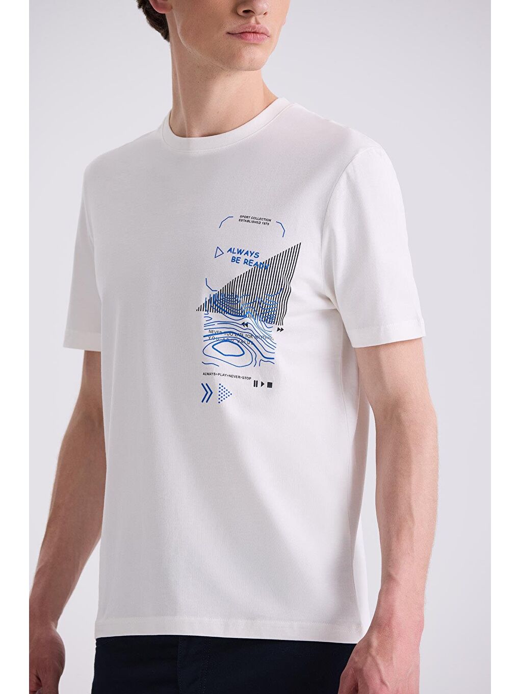 Ekru Slim Fit Bisiklet Yaka T-Shirt-2