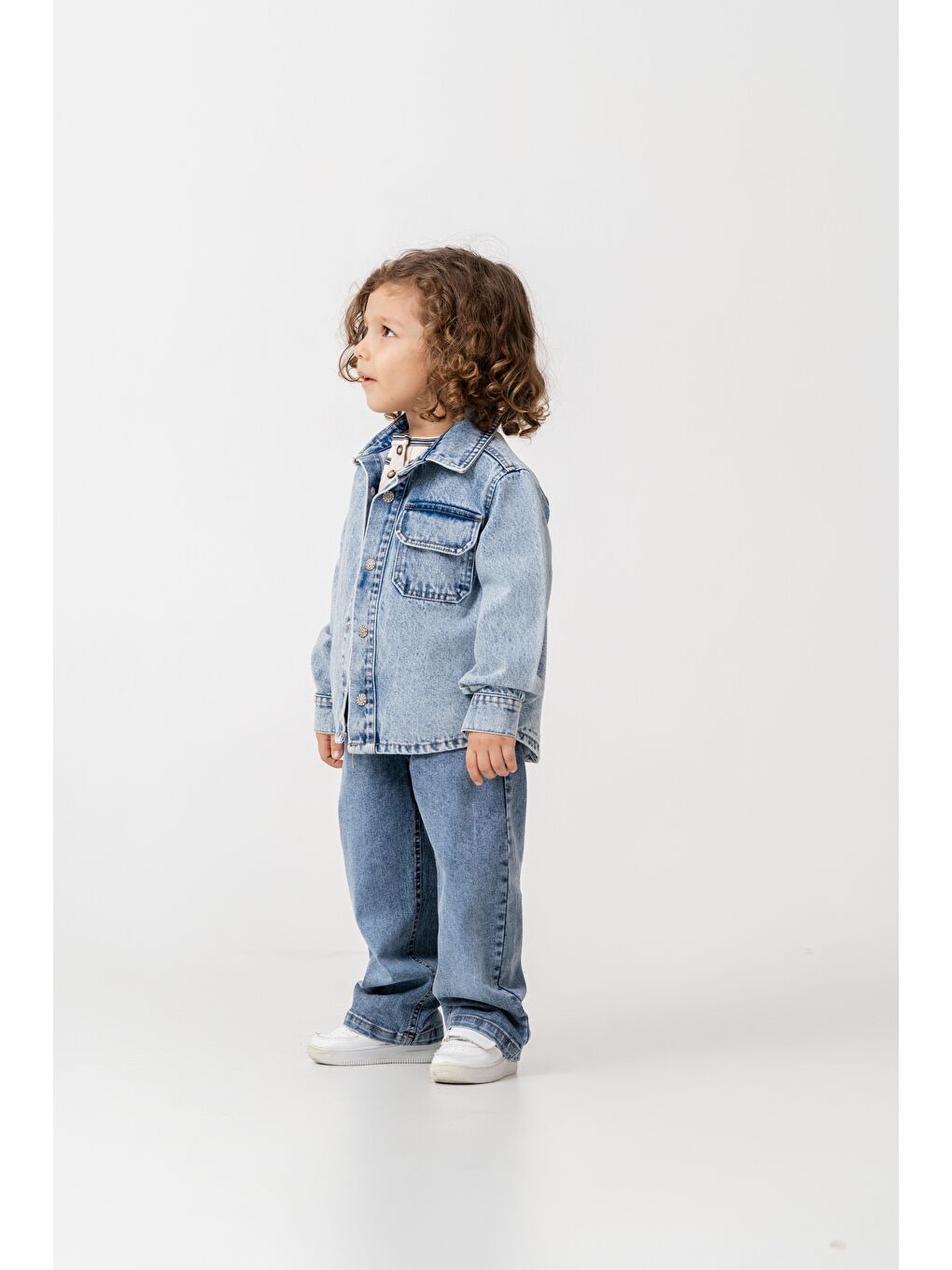 Mavi Erkek Çocuk Pamuklu Jean Ceket Ve Jean Pantolon Takım-1