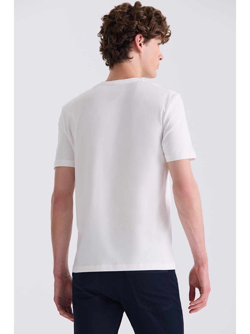 Ekru Slim Fit Bisiklet Yaka T-Shirt-3