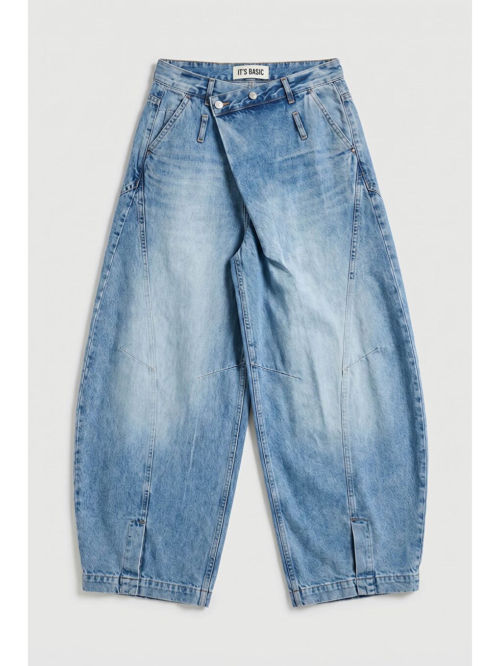 Kadın Mavi 4s6-3 Süper Baggy Fit Kemer Detaylı Özel Tasarım Denim Jean-2