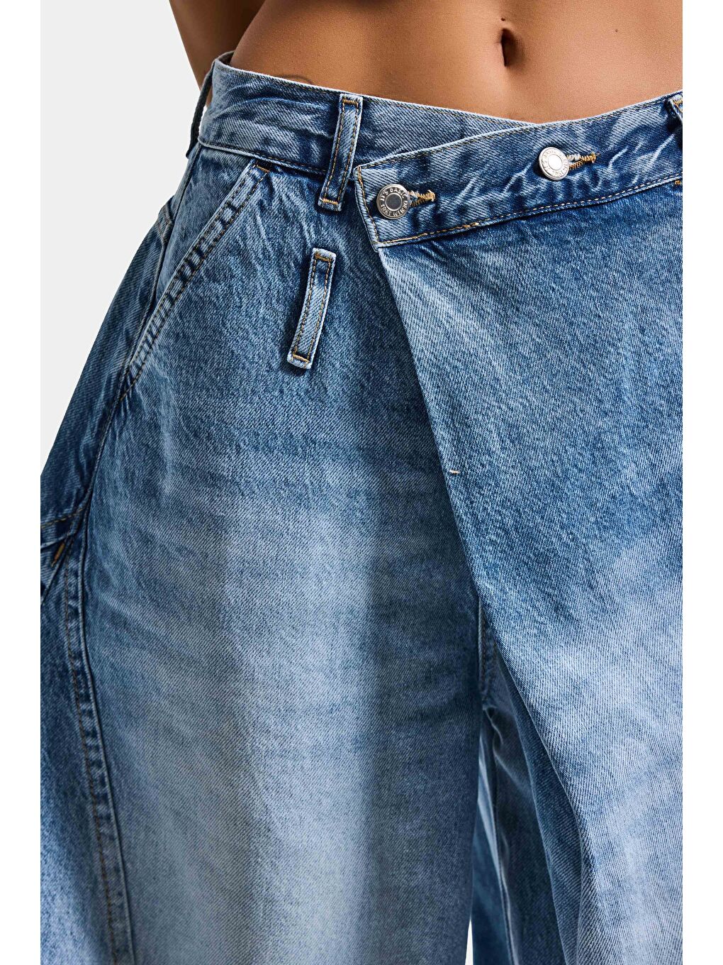 Kadın Mavi 4s6-3 Süper Baggy Fit Kemer Detaylı Özel Tasarım Denim Jean-3