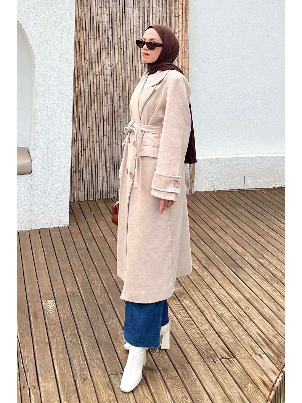 Geniş Manşet Kaşe Kaban Bej-1