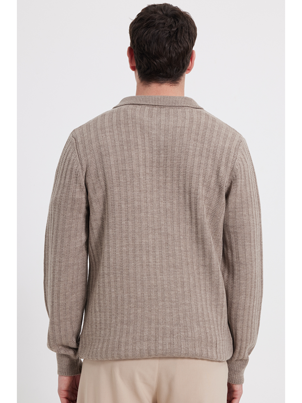 Erkek Standart Fit Normal Kesim Polo Yaka Kahverengi Kazak-6