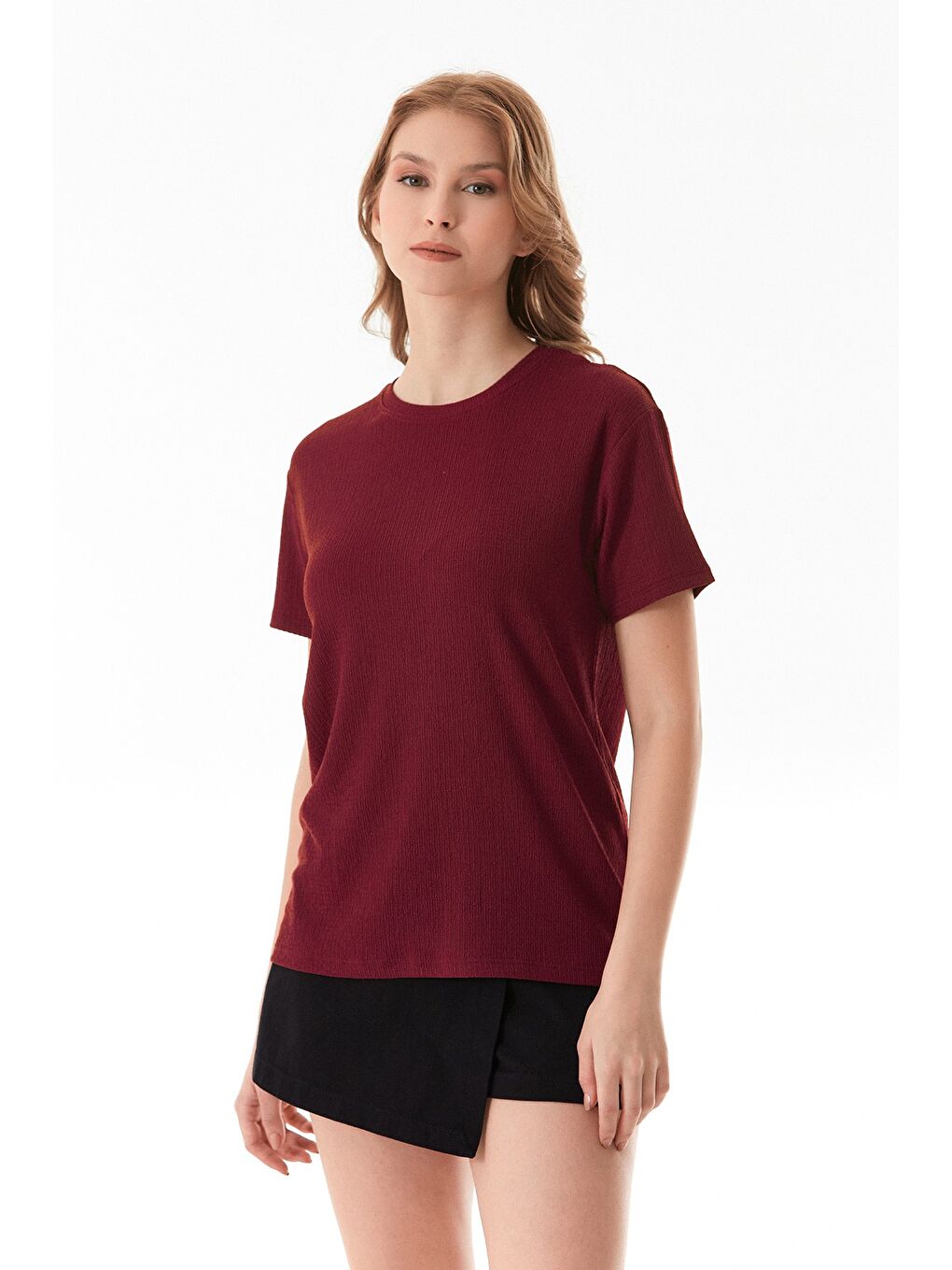 Bordo Basic Bürümcük Kumaş Tişört