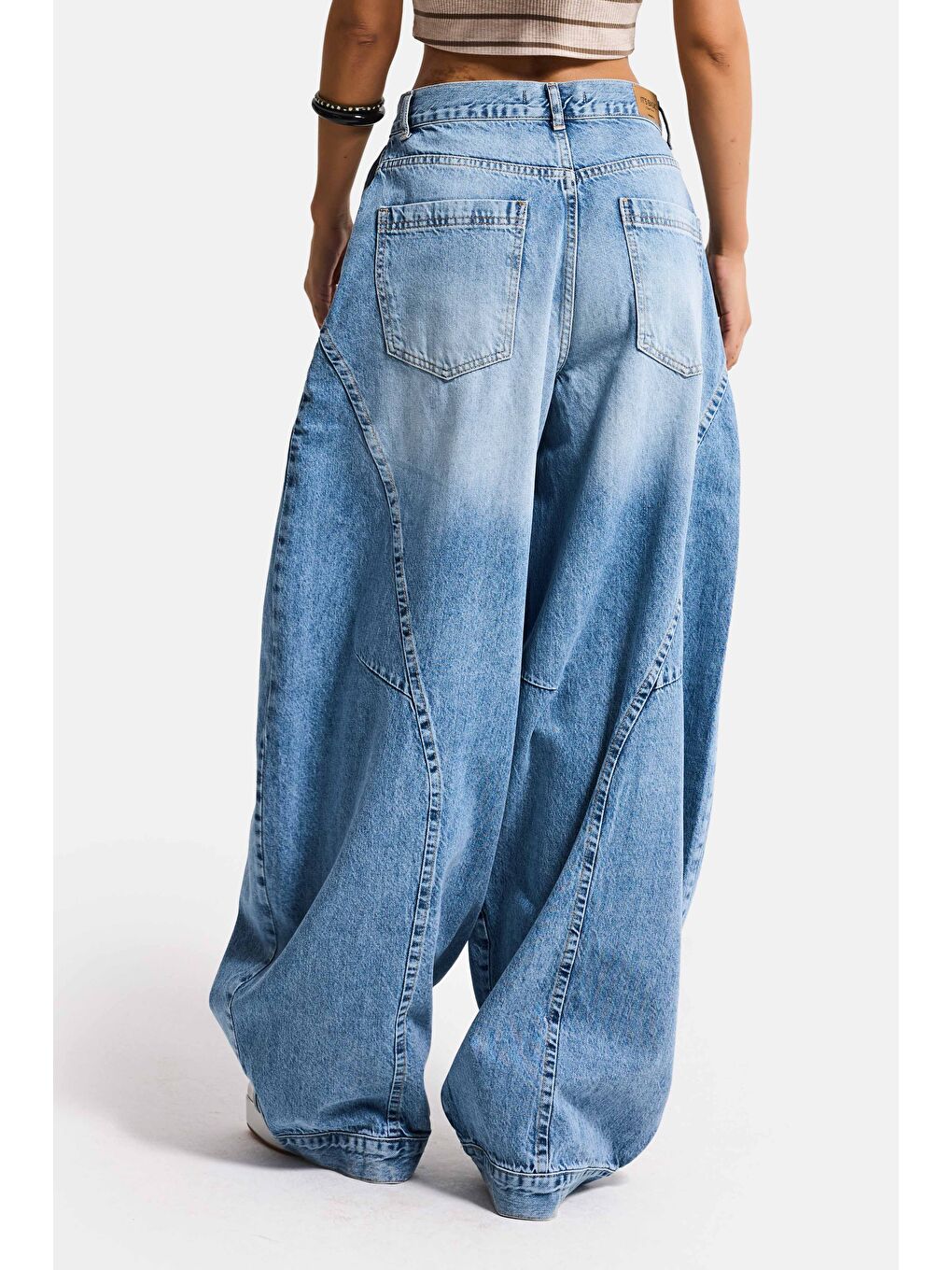 Kadın Mavi 4s6-3 Süper Baggy Fit Kemer Detaylı Özel Tasarım Denim Jean-5