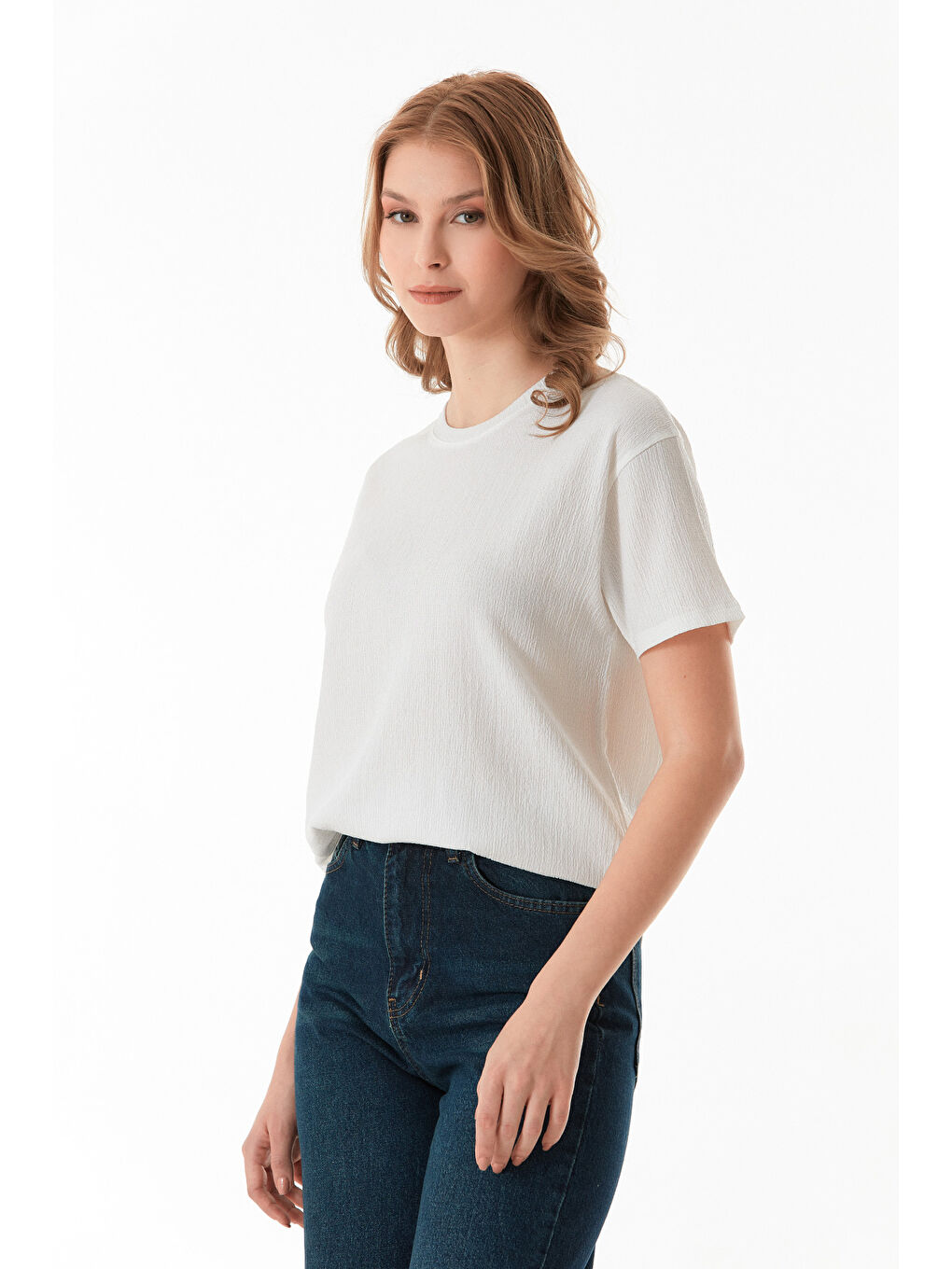 Beyaz Basic Bürümcük Kumaş Tişört