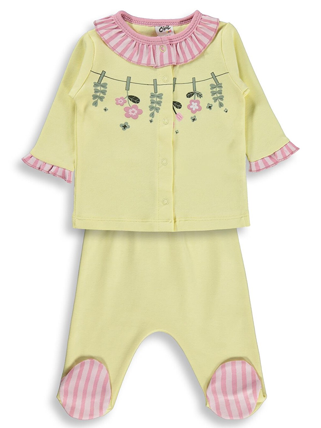 Baby Fırfırlı Patikli 1-9 Ay Pijama Takımı - Sarı