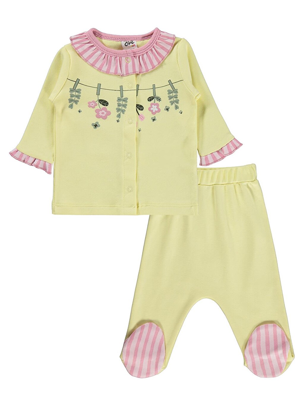 Baby Fırfırlı Patikli 1-9 Ay Pijama Takımı - Sarı-1