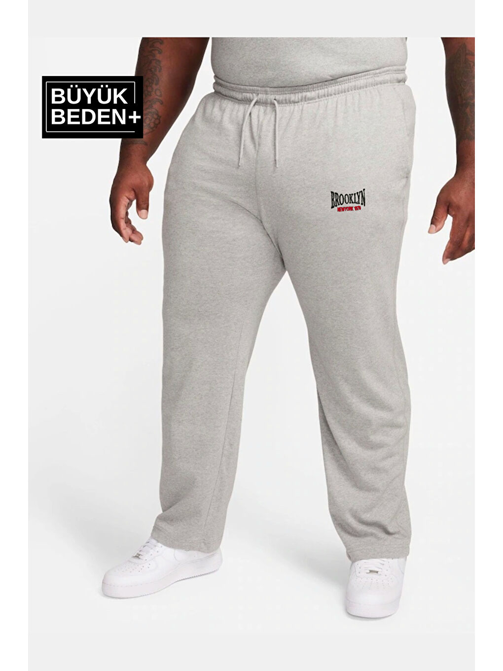 Gri Brooklyn Baskılı İnce Erkek Büyük Beden Eşofman Altı SPR25BEA50-1