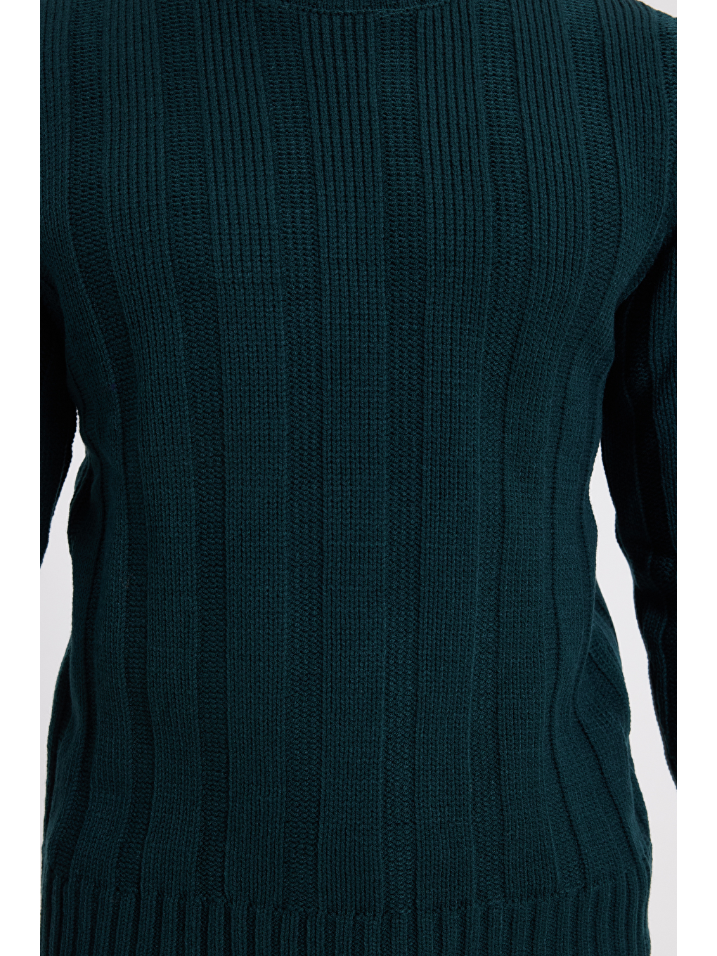 Erkek Standart Fit Normal Kesim Bisiklet Yaka Desenli Yeşil Kazak-3