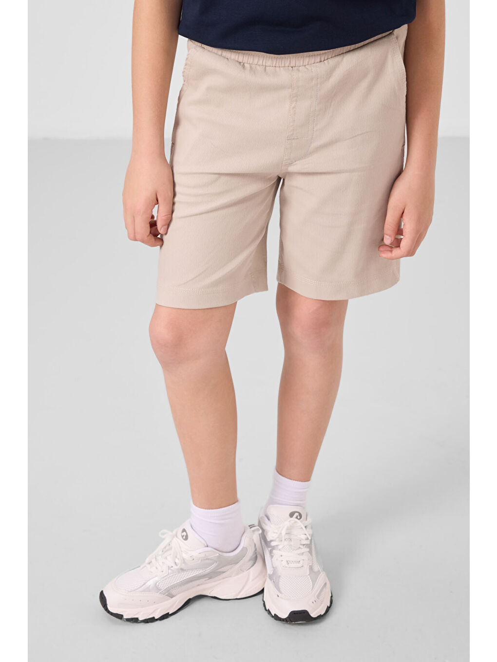 Lacivert-Taş Pamuklu Oversize Fit Dokuma Hafif Esnek Chino Erkek Çocuk Şort Takım - 11279-1