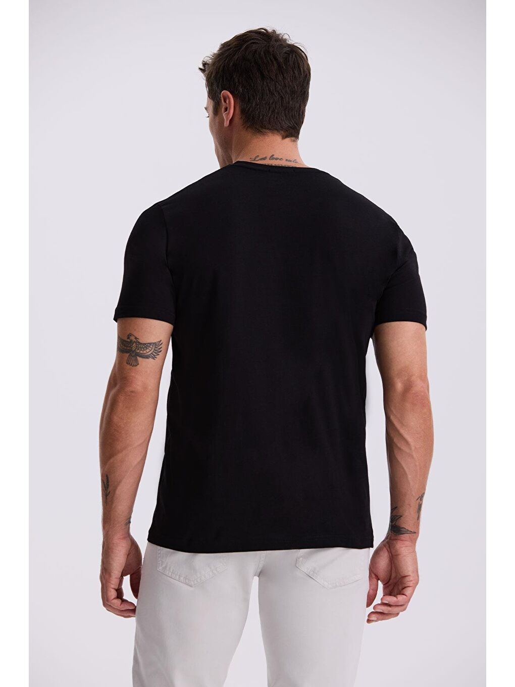 Siyah %100 Pamuk Slim Fit Bisiklet Yaka Basic T-Shirt-3