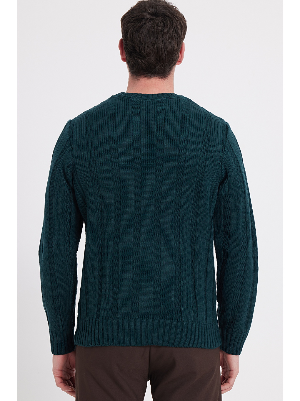 Erkek Standart Fit Normal Kesim Bisiklet Yaka Desenli Yeşil Kazak-5