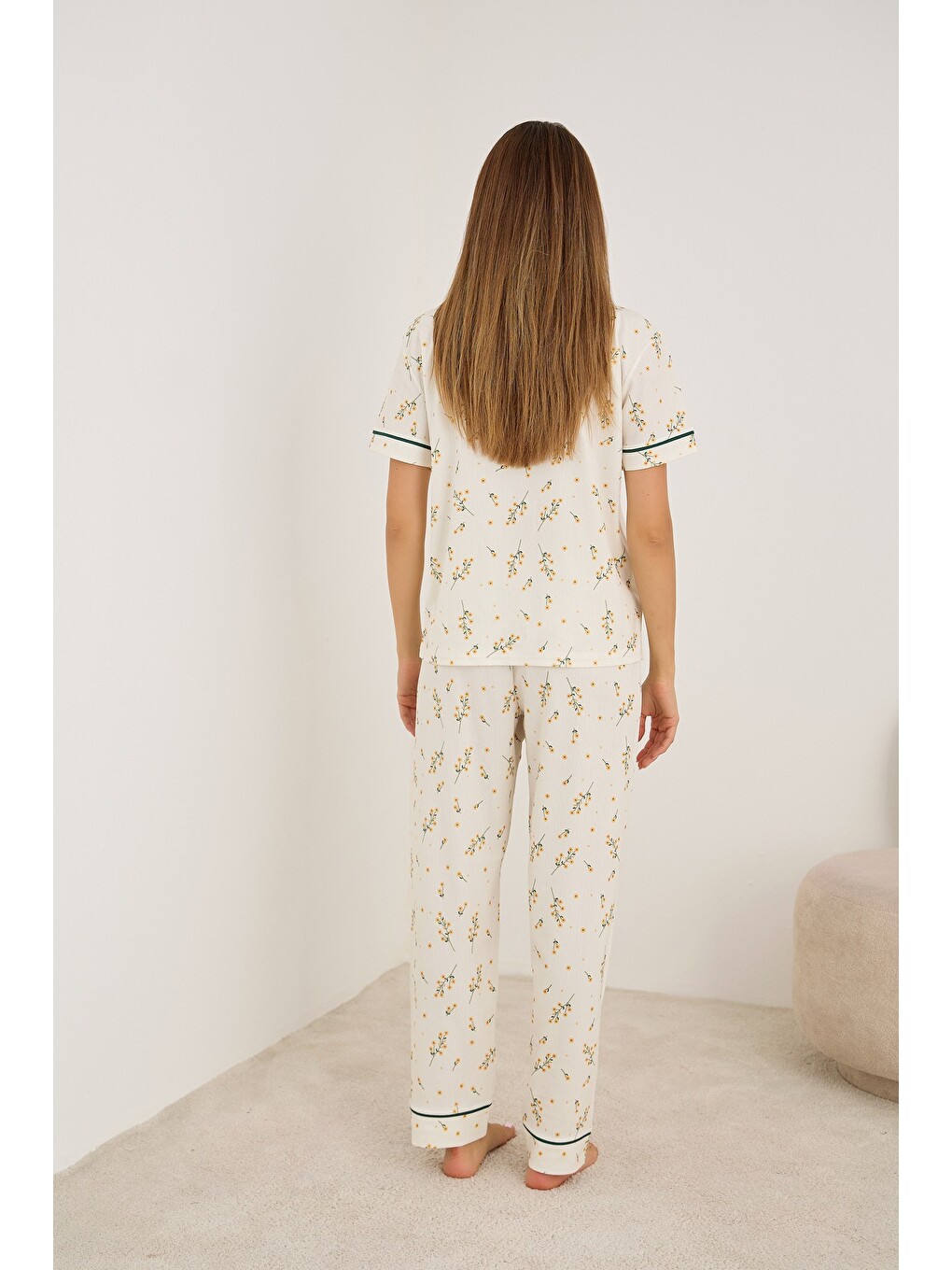 Karışık Bürümcük-krınkıl Kısa Kollu Düğmeli Biyeli Pijama Takım 7930-1