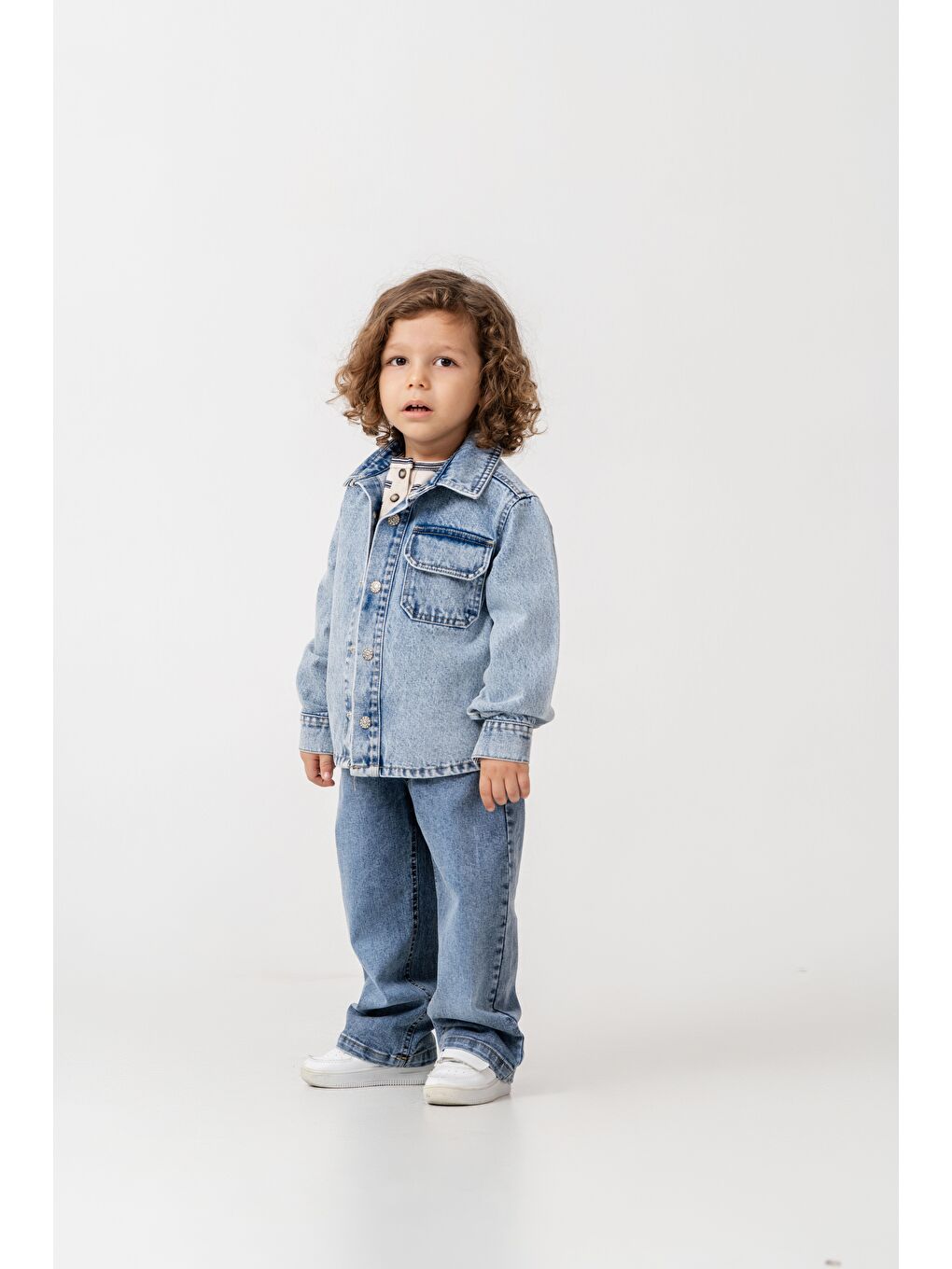 Mavi Erkek Çocuk Pamuklu Jean Ceket Ve Jean Pantolon Takım-2