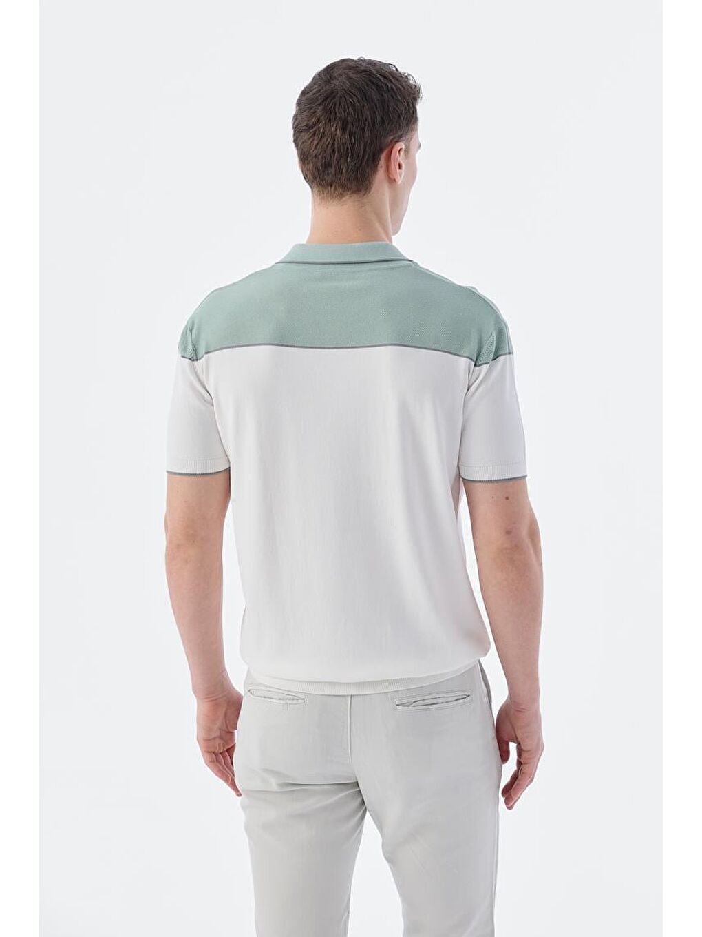 Yeşil Mint Beyaz Slim Fit Fermuarlı Polo Yaka T-Shirt-3