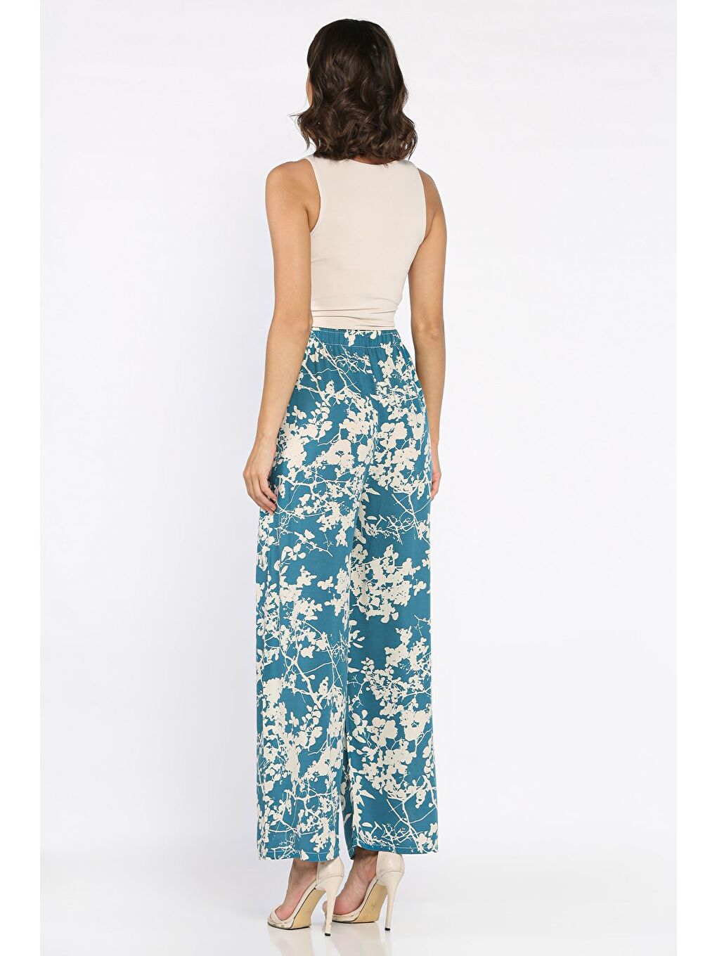 Petrol Bel Lastikli Bol Paça Kadın Viskon Yürüyüş Pantolonu-2