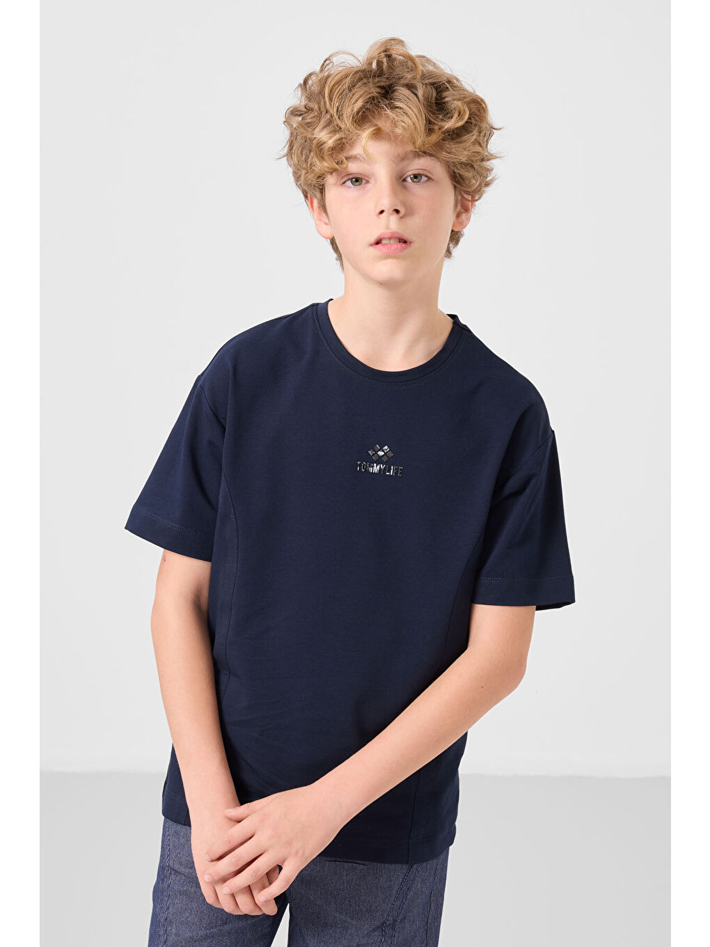 Lacivert Jean Lacivert Pamuklu Oversize Fit Dokuma Hafif Esnek Chino Erkek Çocuk Şort Takım   11276-2