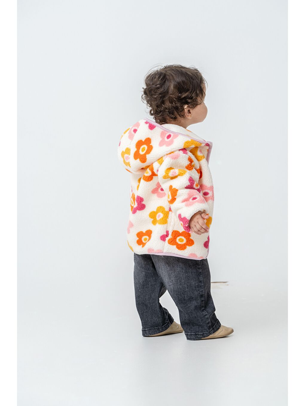Karışık Çocuk Pamuklu Çiçek Desenli Kapüşonlu Fermuarlı Mont - Renkli Polar Dış Giyim-1