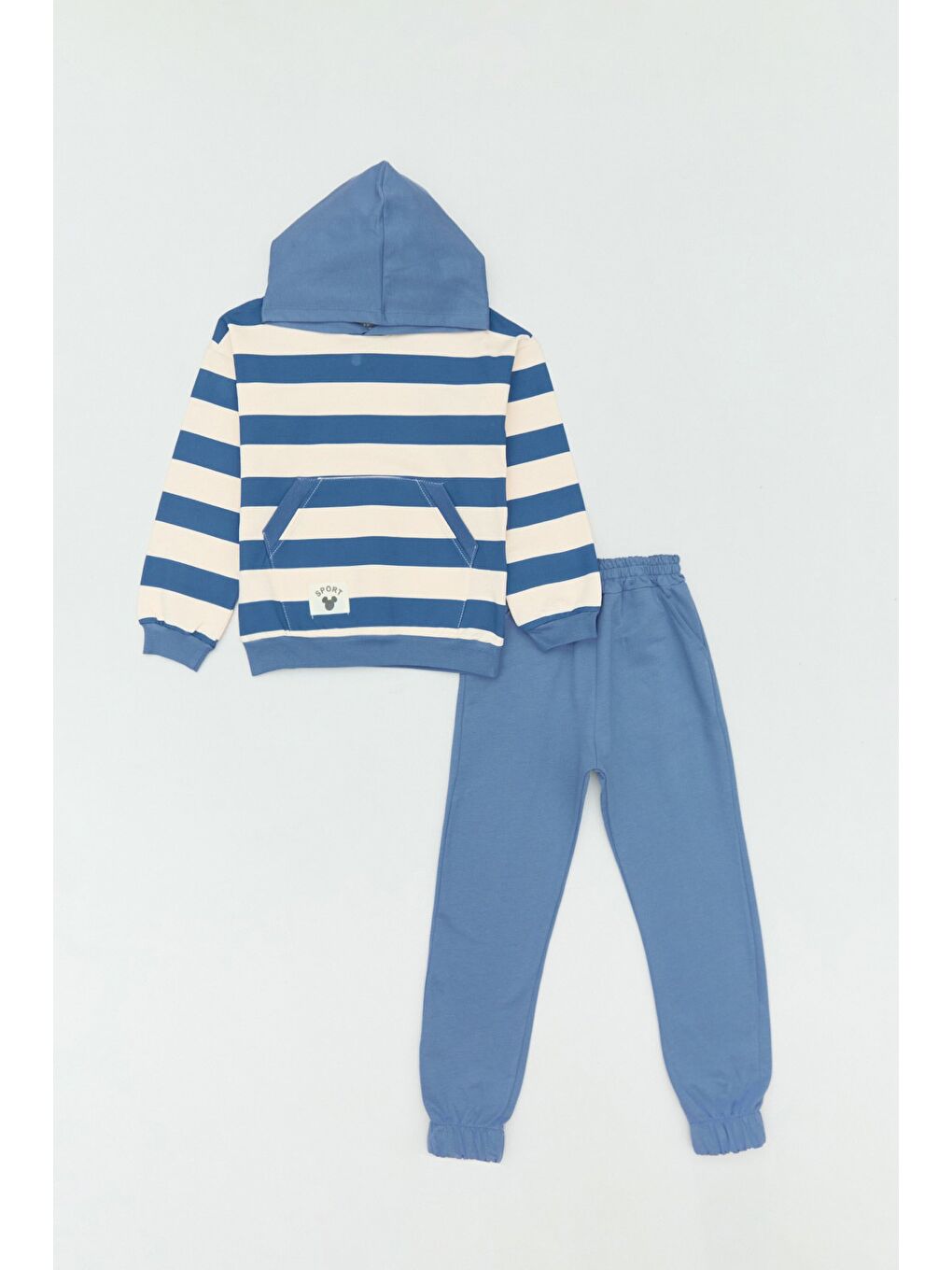 İndigo Çizgili Kanguru Cepli Jogger 2 Li Erkek Çocuk Eşofman Takımı