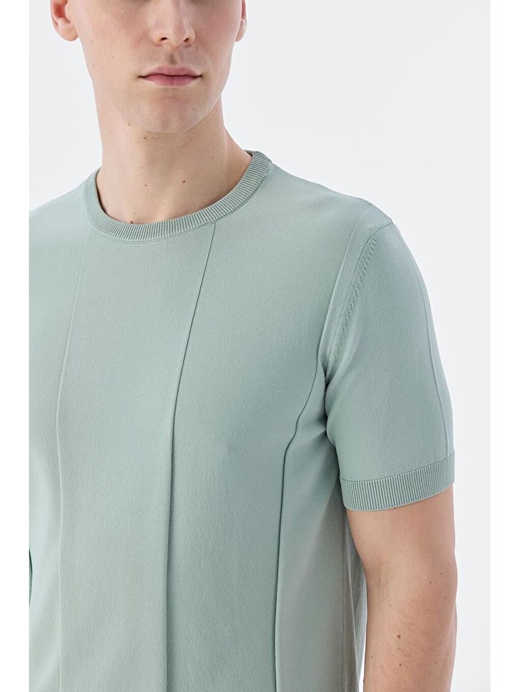 Yeşil Mint Slim Fit Bisiklet Yaka Triko T-Shirt-2