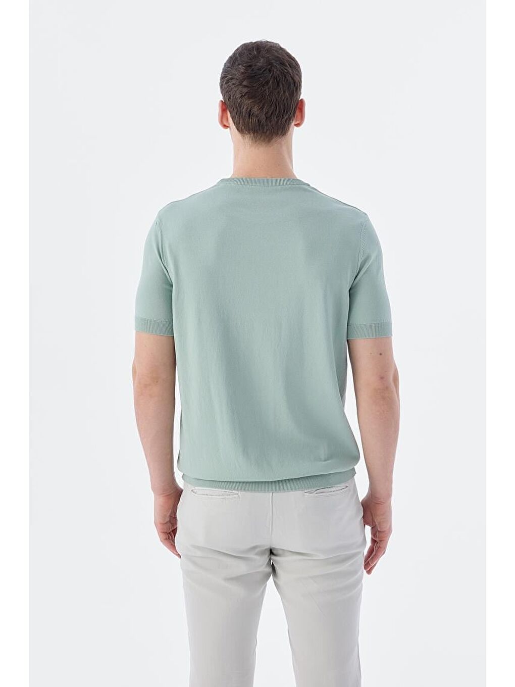 Yeşil Mint Slim Fit Bisiklet Yaka Triko T-Shirt-3