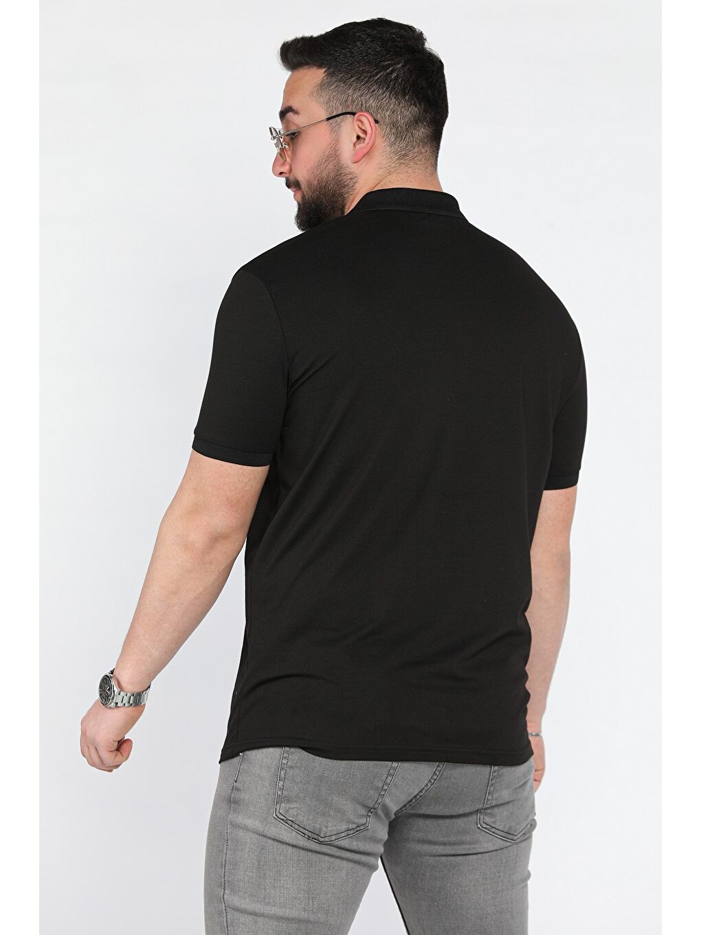 Siyah Yarım Fermuarlı Polo Yaka Erkek Tişört-2