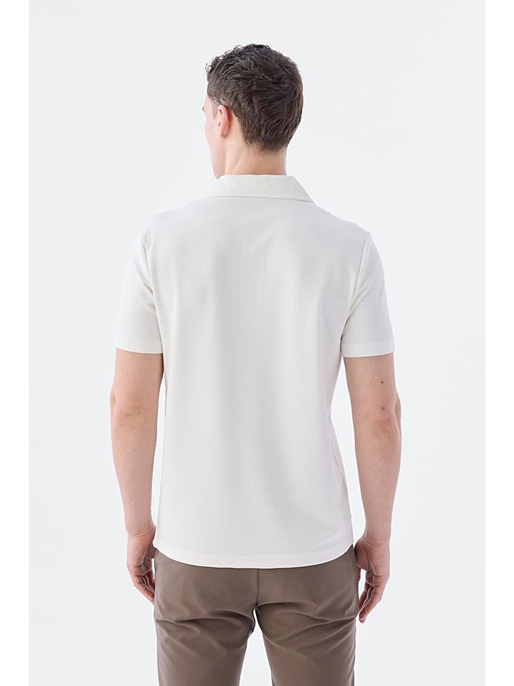 Beyaz Slim Fit Apaş Yaka T-Shirt-4