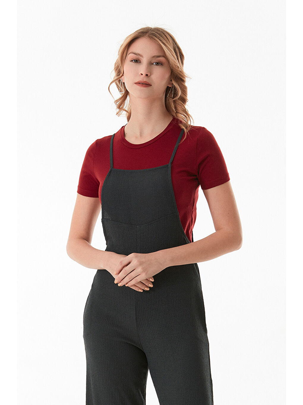 Antrasit Krep Kumaş İp Askılı Tulum-4