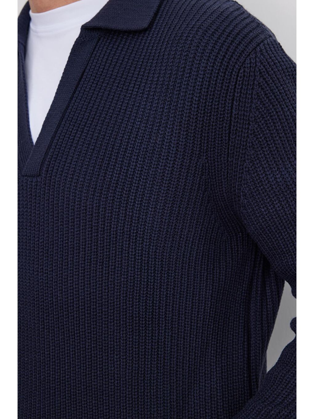 Erkek Slim Fit Dar Kesim Polo Yaka Lacivert Kazak-2