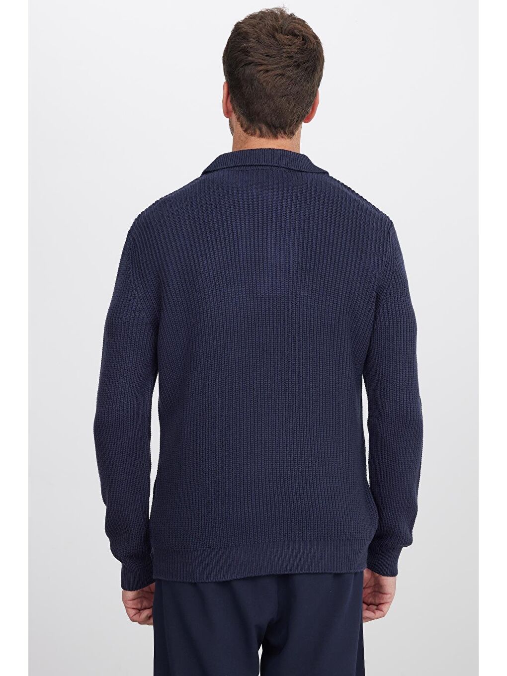 Erkek Slim Fit Dar Kesim Polo Yaka Lacivert Kazak-6