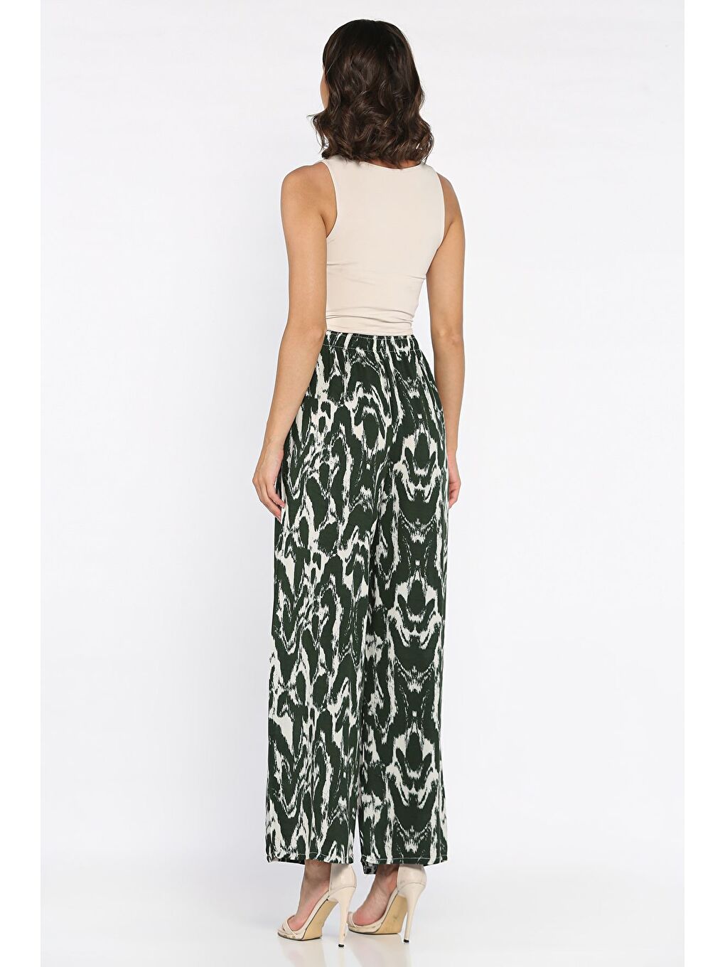 Haki Bel Lastikli Viskon Yürüyüş Pantolonu-2