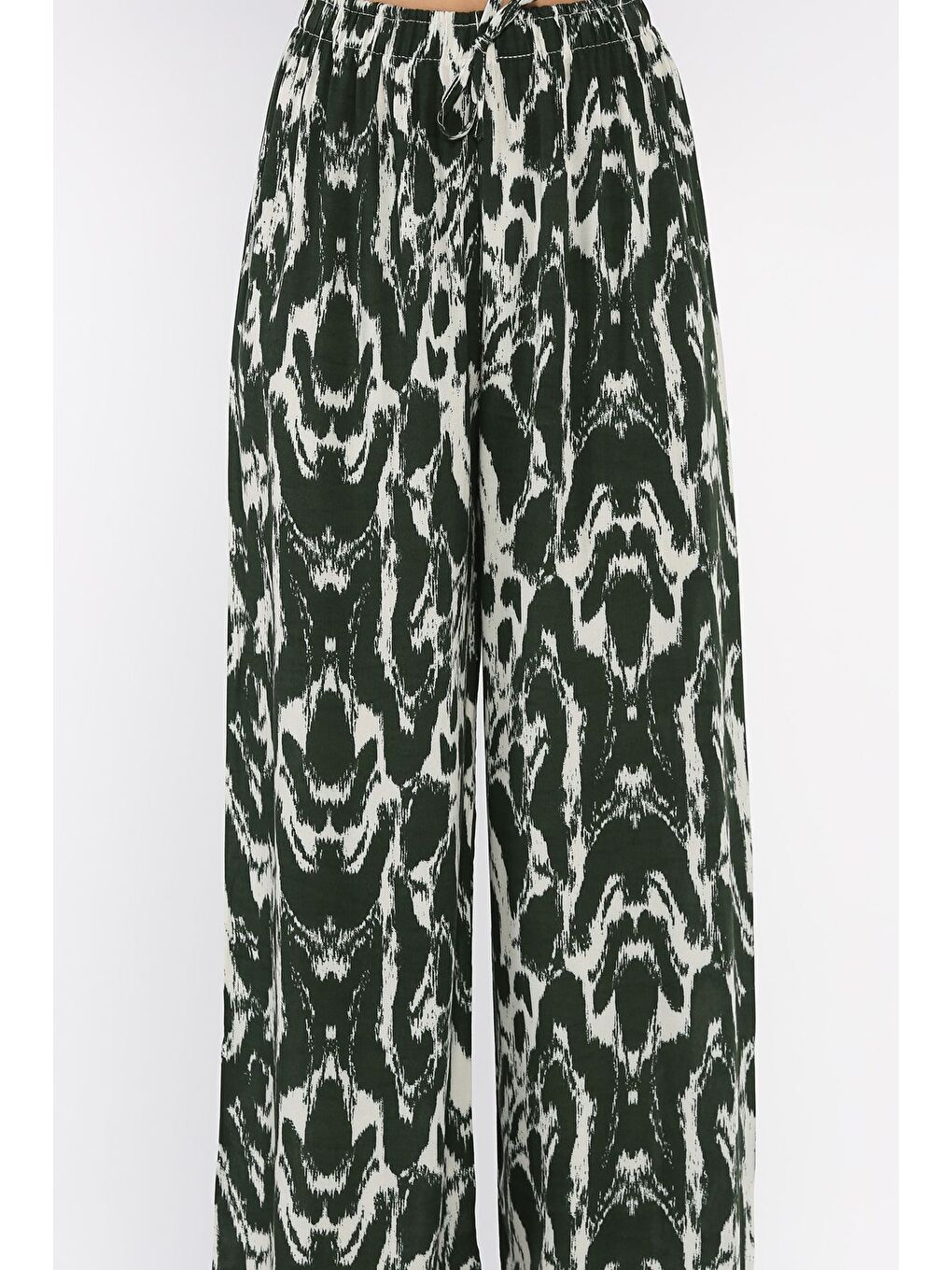 Haki Bel Lastikli Viskon Yürüyüş Pantolonu-3