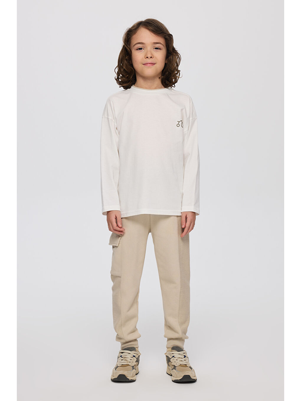 Erkek Çocuk Baskılı Uzun Kollu T-Shirt Ekru-1