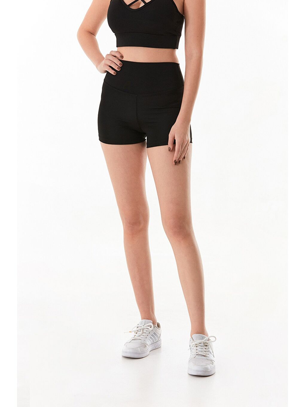 Siyah Active Yazı Baskılı Dalgıç Kumaş Biker Tayt-1