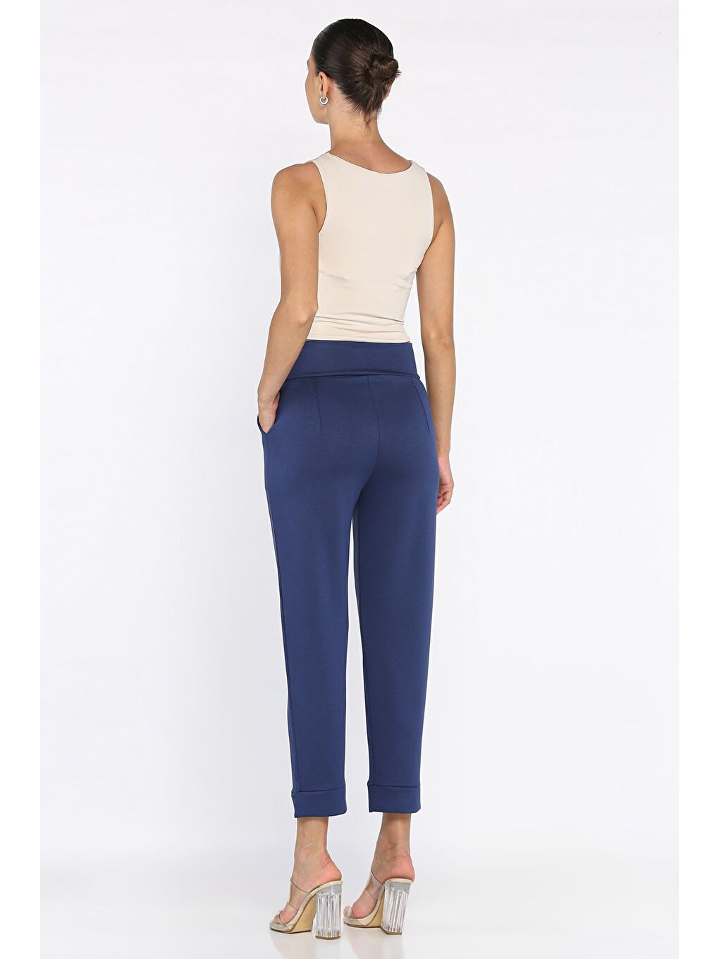 Lacivert Kadın Pile Detaylı Fermuarlı Pantolon-3