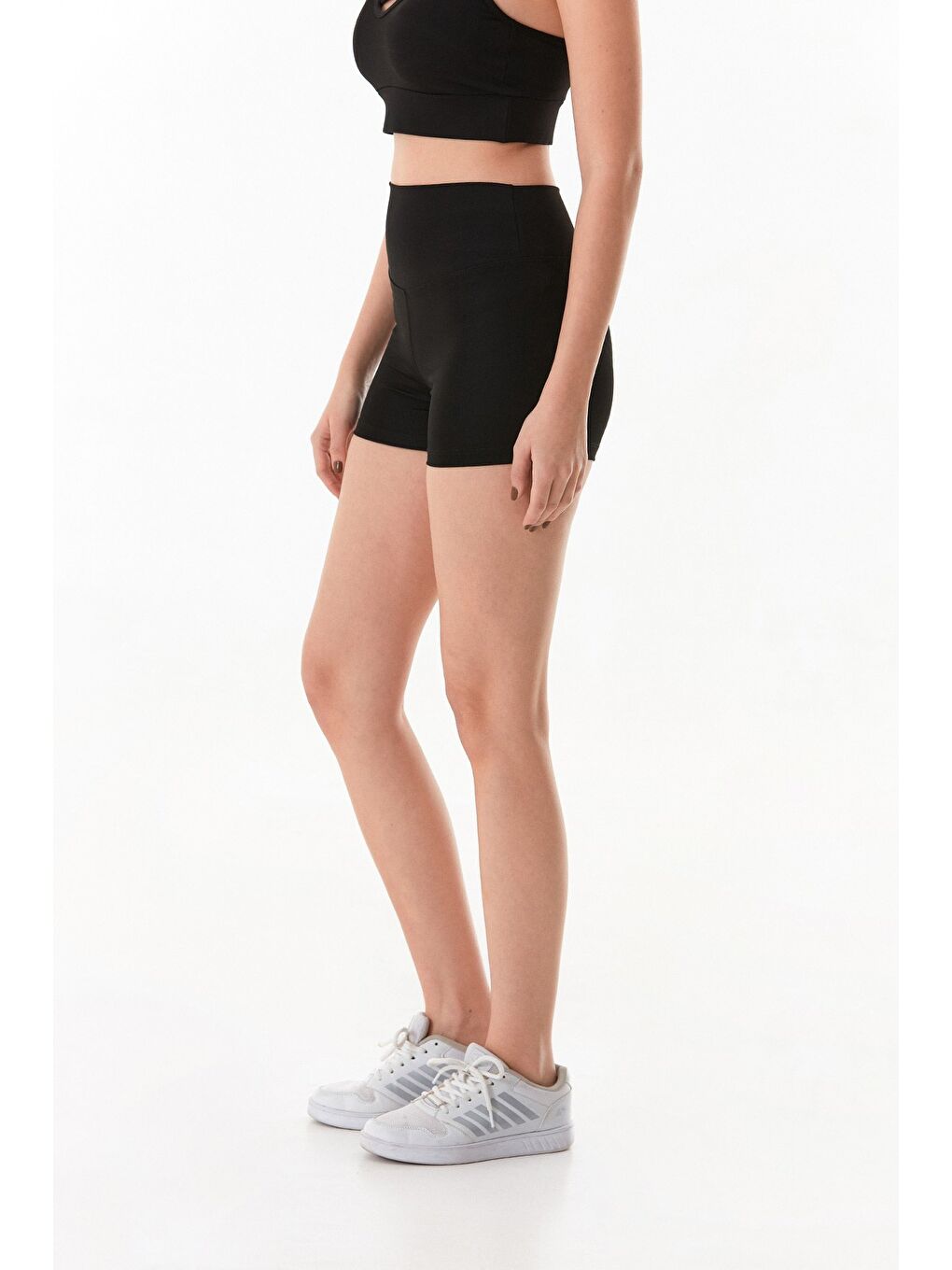 Siyah Active Yazı Baskılı Dalgıç Kumaş Biker Tayt-2