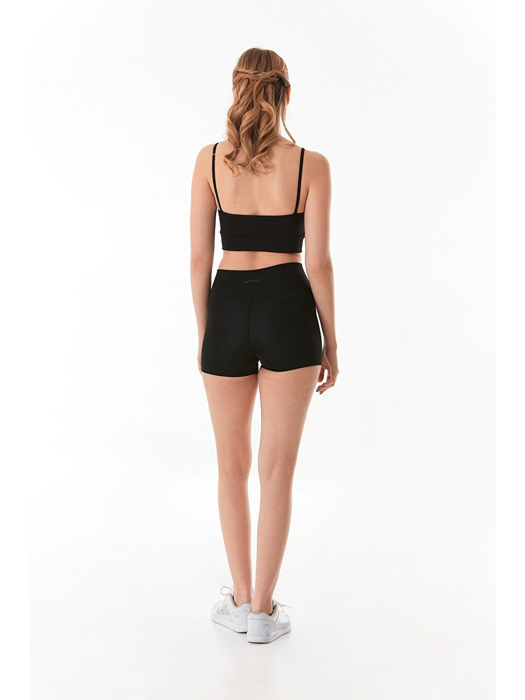 Siyah Active Yazı Baskılı Dalgıç Kumaş Biker Tayt-3