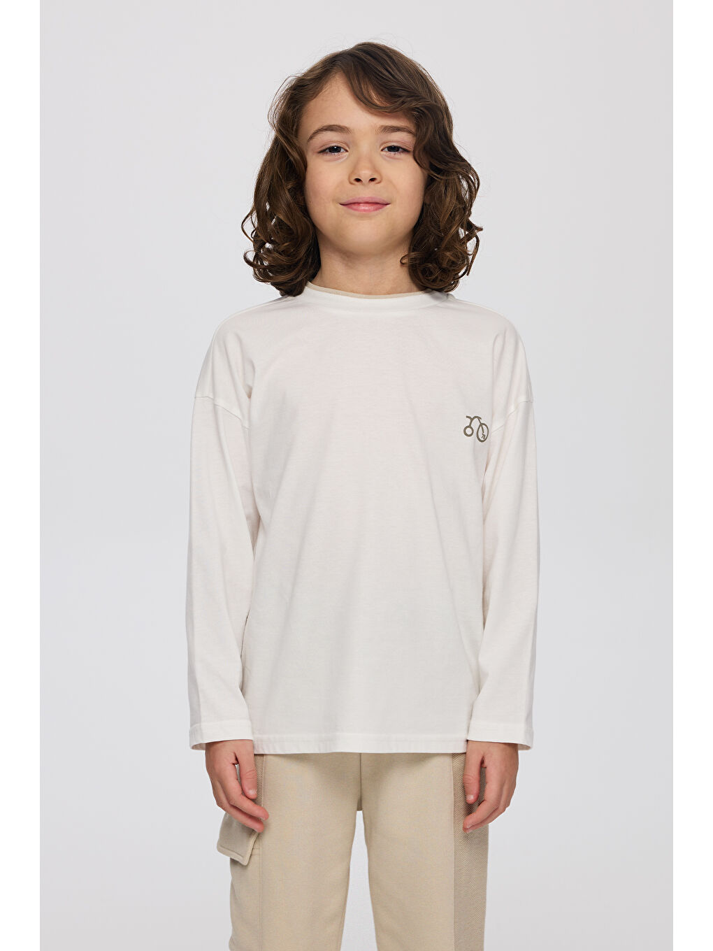 Erkek Çocuk Baskılı Uzun Kollu T-Shirt Ekru-3