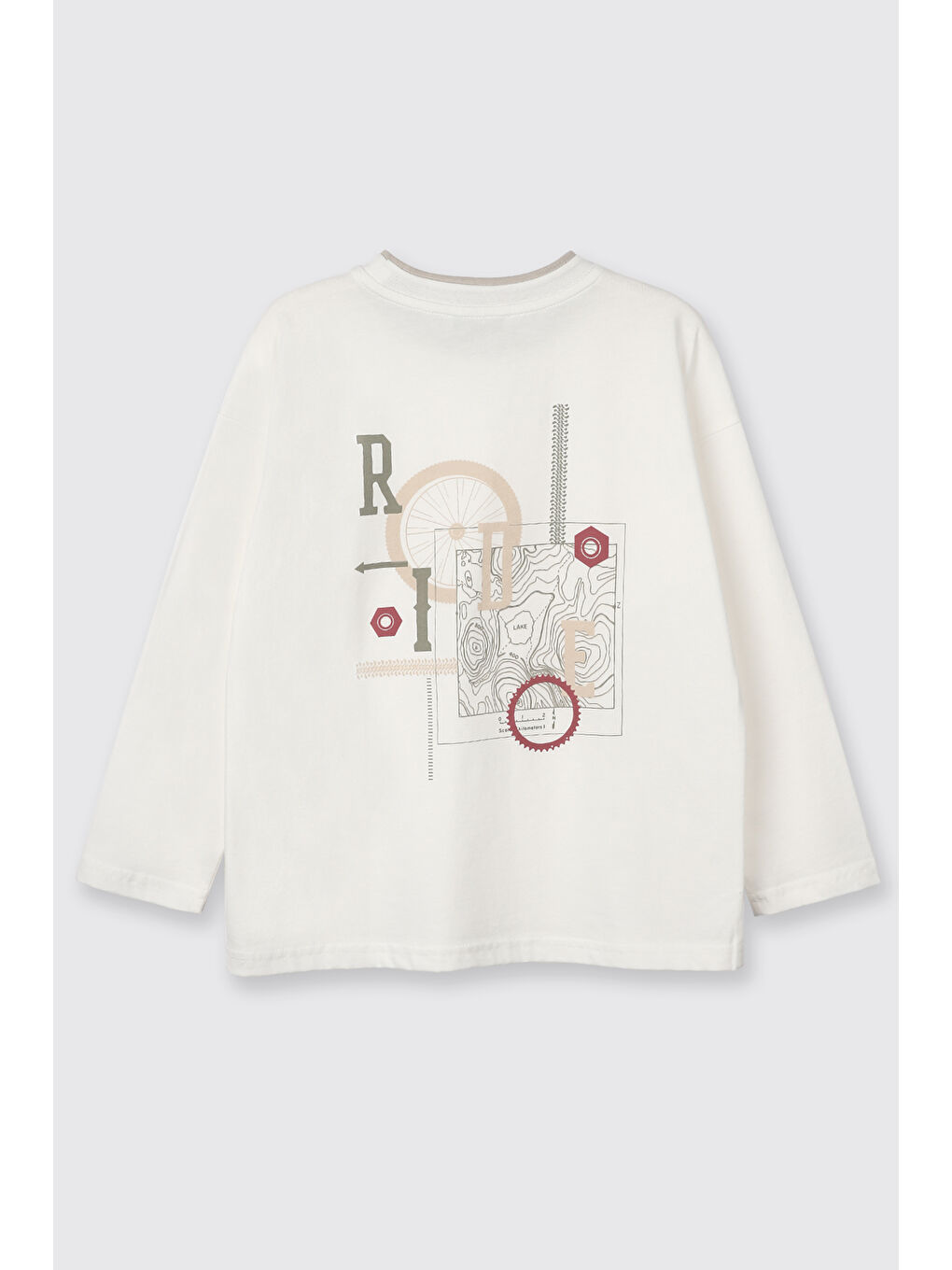 Erkek Çocuk Baskılı Uzun Kollu T-Shirt Ekru-2