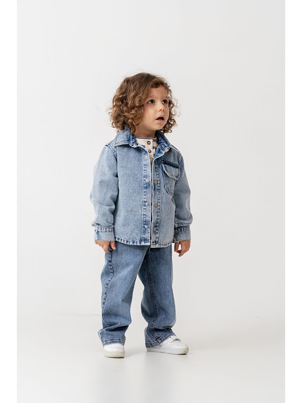 Mavi Erkek Çocuk Pamuklu Jean Ceket Ve Jean Pantolon Takım-3