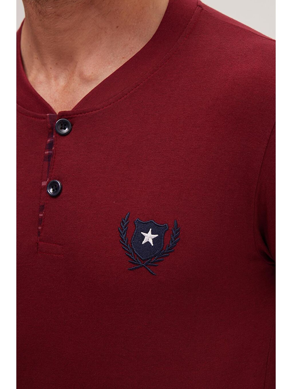 Erkek Regular Fit Pamuklu Düğmeli Yaka Beli Lastikli Desenli Bordo Pijama Takımı-2