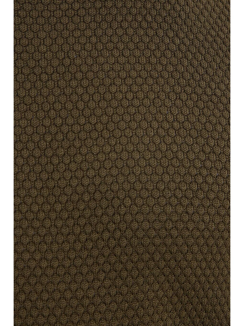 Haki Erkek Standart Fit Normal Kesim Bisiklet Yaka Petek Desenli Erkek Kazak-5