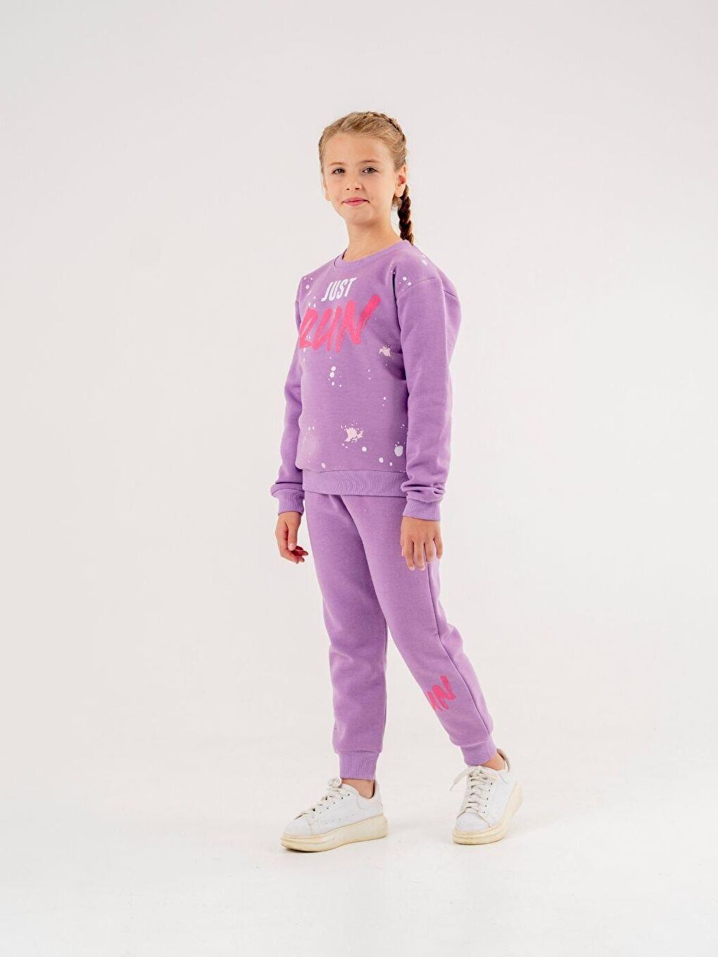 Lila Bisiklet Yaka Baskılı  Uzun Kollu  Eşofman Takım-1