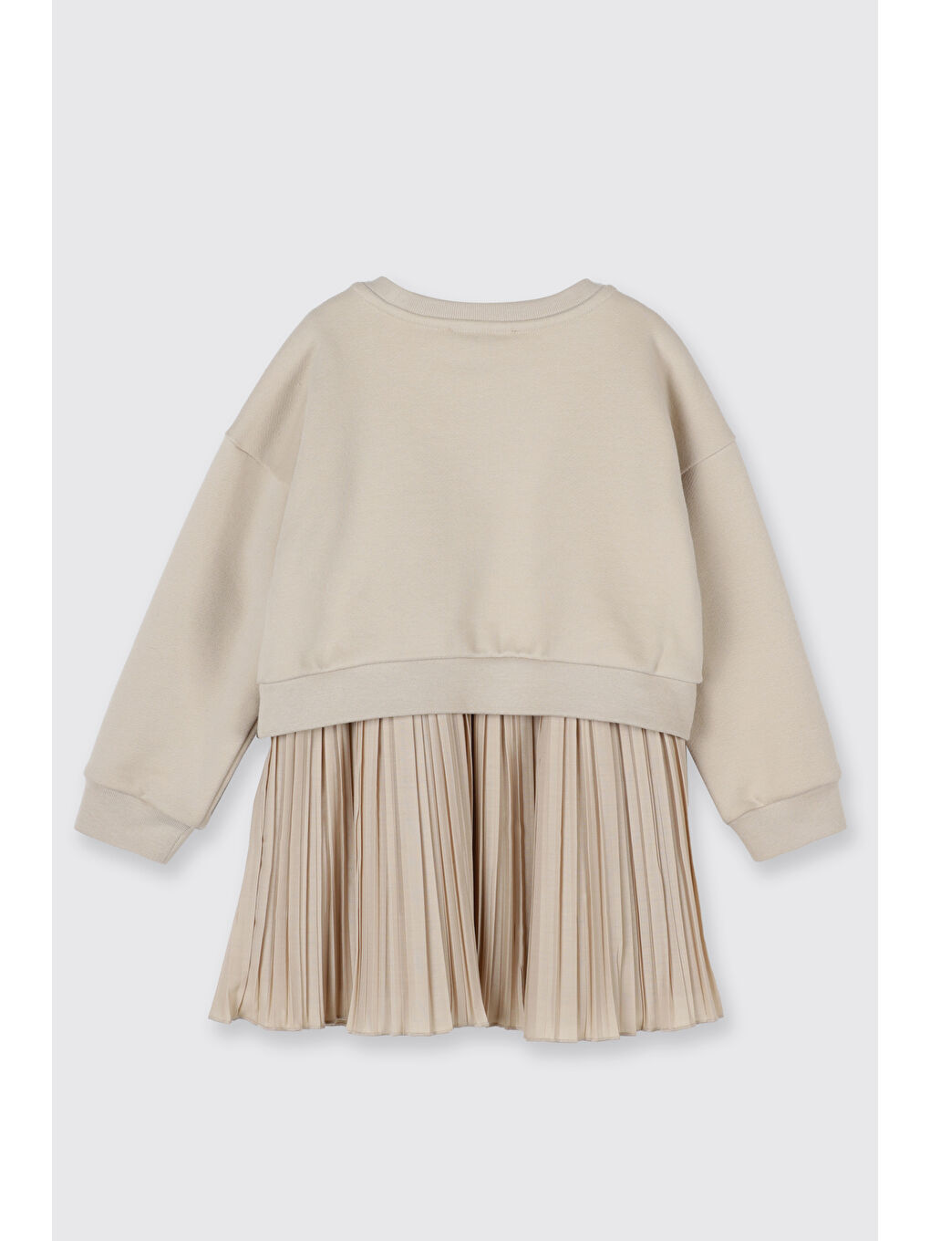 Kız Çocuk Baskılı Örme Elbise Bej-1