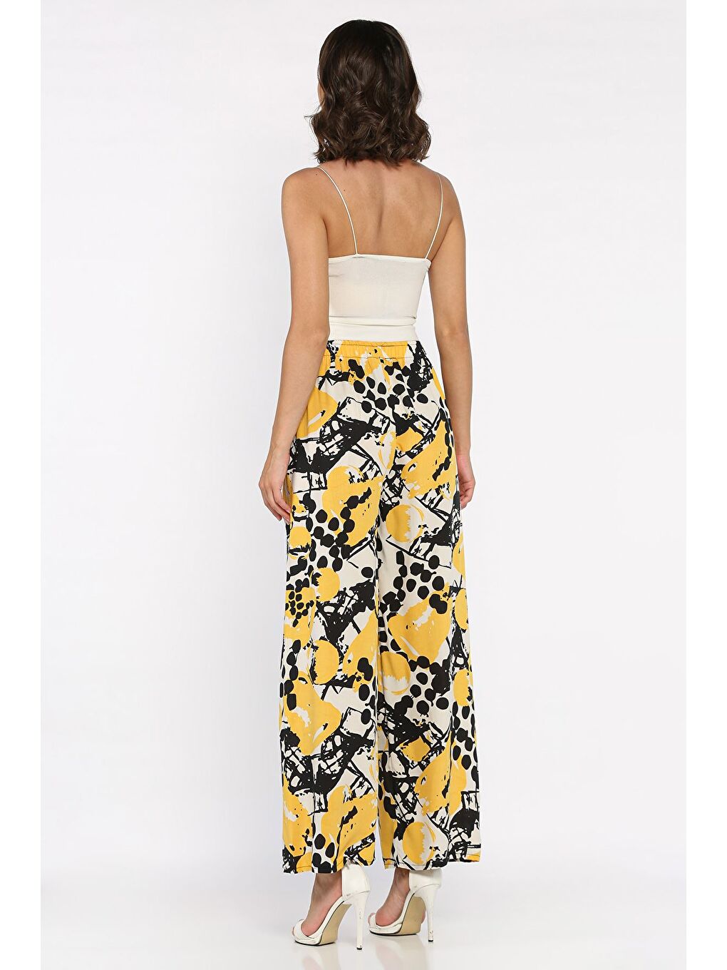 Sarı Kadın Desenli Viskon Yürüyüş Pantolonu-2