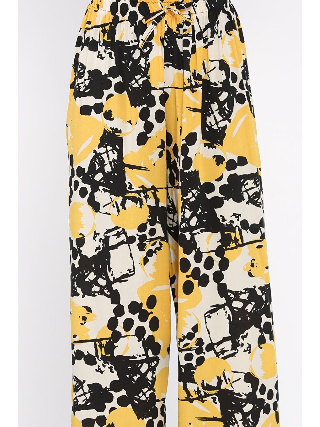 Sarı Kadın Desenli Viskon Yürüyüş Pantolonu-3